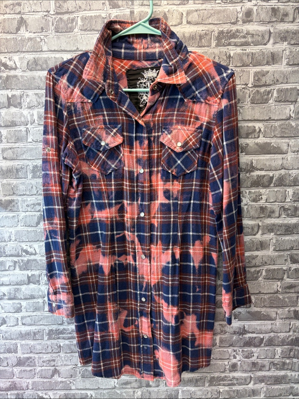 Jak Plaid Button-Up oversized Shirt Dress in Navy & Coral